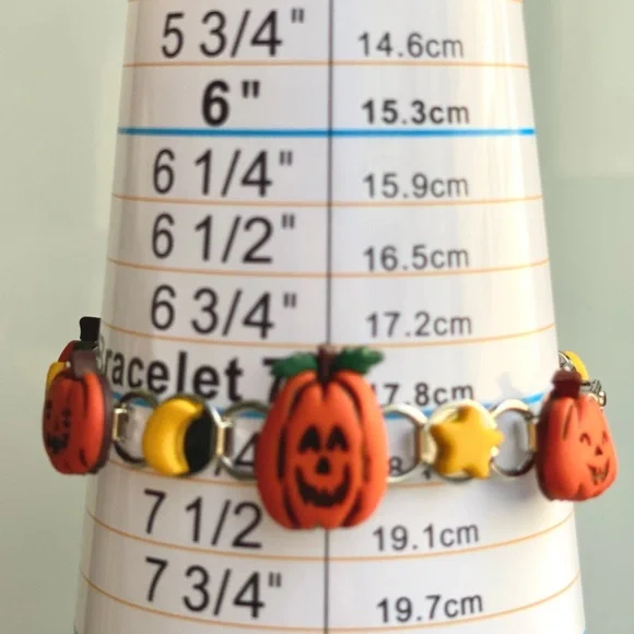 🚫SOLD OUT🚫Halloween Pumpkin & Moon Charm Bracelet - Spooky Season Jewelry - Picture 6 of 6